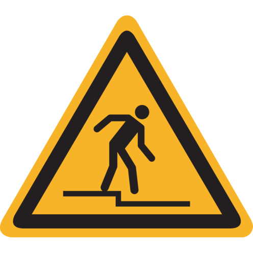 Bord met pictogram "Opgepast afstapje" - ISO 7010 - W070