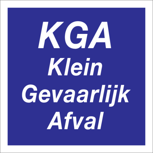 Blauw bord met tekst voor het afval scheiden van KGA