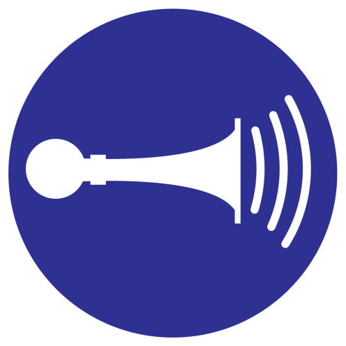 Blauw bord met pictogram voor verplicht geven van akoestisch geluidssignaal - ISO7010 - M029
