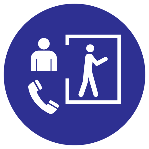 Blauw bord met pictogram om aan te duiden dat het betreden van de ruimte verplicht is onder toezicht - ISO7010 - M058