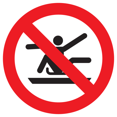 Bord met pictogram armen en benen in de slee houden ISO7010 - P046