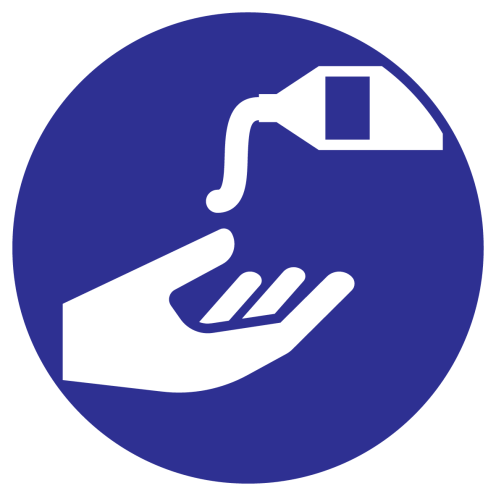 Blauw bord met pictogram gebruik van beschermende creme verplicht - ISO7010 - M022