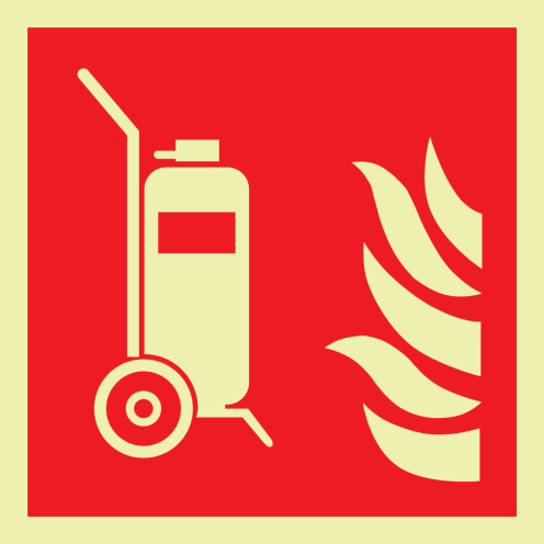 Fotoluminescerend bord met pictogram van een bluswagen volgens ISO 7010