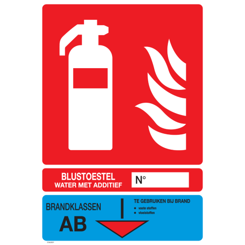 Identificatie bord van een brandblusser met brandklassen AB