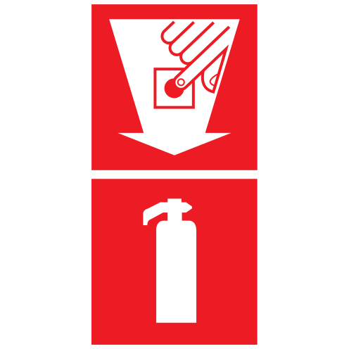 Bord met pictogram van een brandblusser en handbrandmelder met pijl