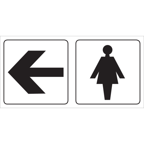 Bord met pictogram voor aanduiding ruimte voor dames met pijl naar links