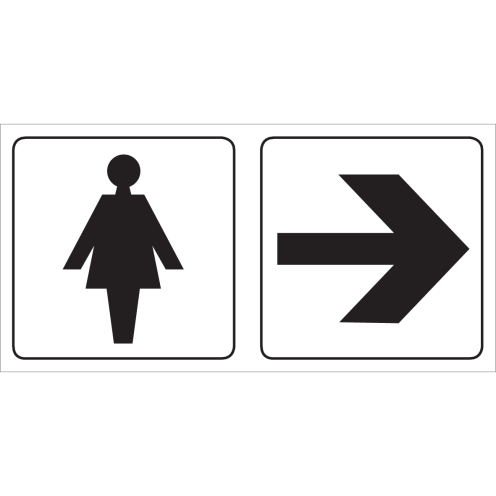 Bordje met pictogram voor aanduiding ruimte voor dames met pijl naar rechts