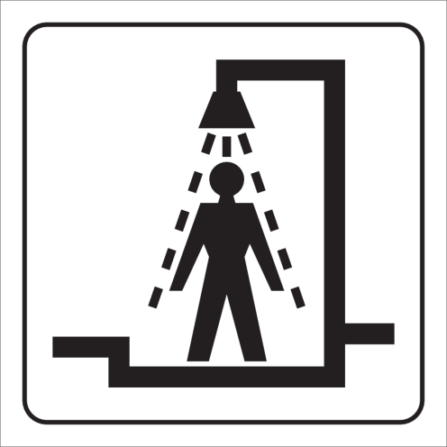 Wit bord met pictogram voor aanduiden ruimte met douche voor heren