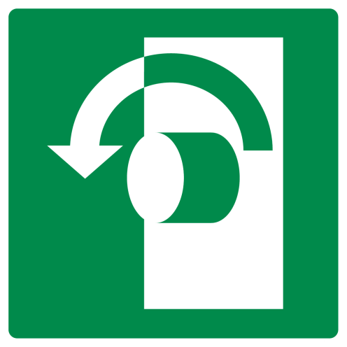 Bord met pictogram draaiknop draairichting links ISO 7010