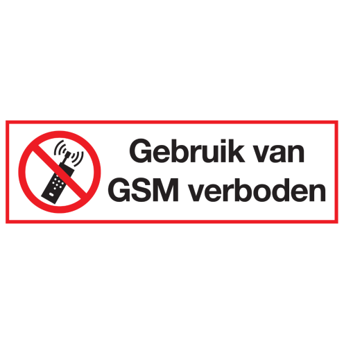 Bord met pictogram en tekst gebruik van gsm verboden