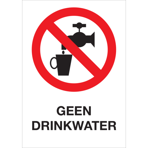 Bord met pictogram en tekst geen drinkwater