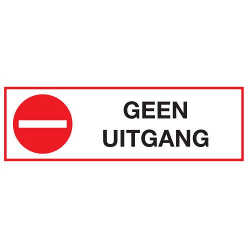 Bord met pictogram en tekst geen uitgang