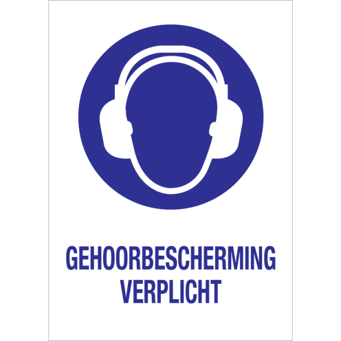 Bord met pictogram en tekst om aan te duiden dat het dragen van gehoorbescherming verplicht is - ISO7010 - M003