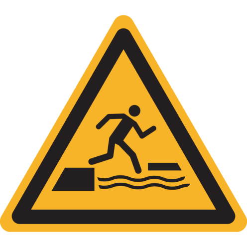 Bord met pictogram "Gevaar Drijvende Oppervlakken / In het Water Vallen" - ISO 7010 - W068