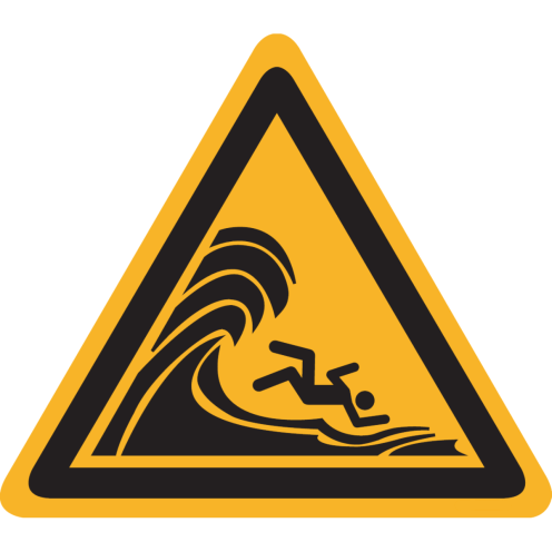Bord met pictogram "Gevaar voor hoge golven" - ISO 7010 - W065