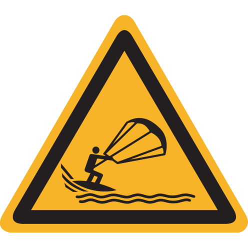 Bord met pictogram "Waarschuwing Kitesurfen" - ISO 7010 - W062