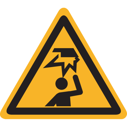 Bord met pictogram "gevaar hoofd stoten"