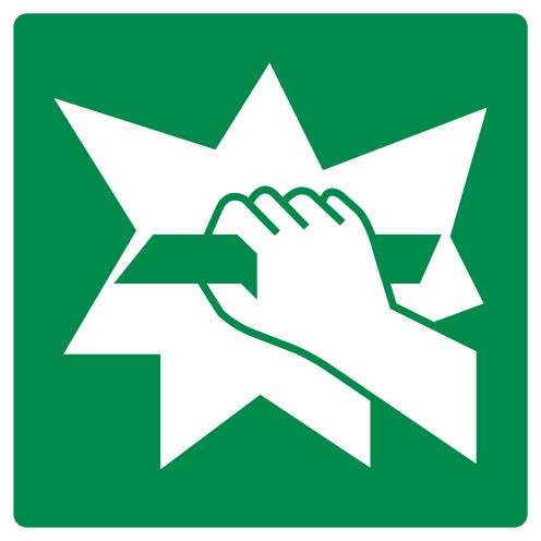 Bord met pictogram glas breken om deur te openen ISO 7010