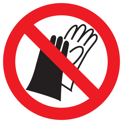 Bord met pictogram handschoenen verboden