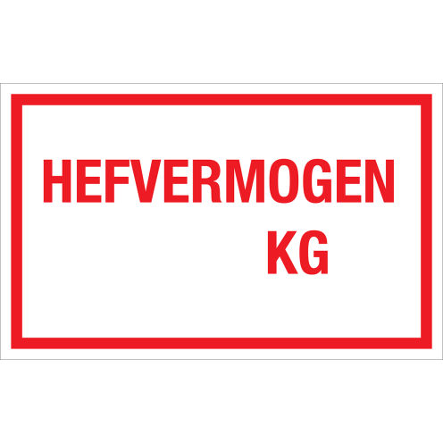Bord Hefvermogen in Kg - wit tekstbord met rode tekst