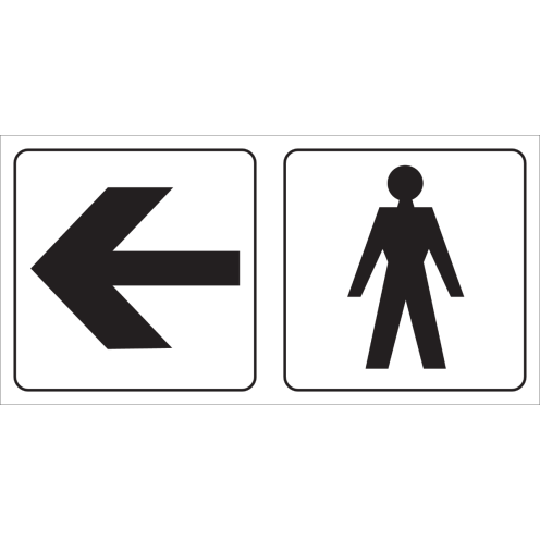 Bord met pictogram voor aanduiding ruimte voor heren met pijl naar links