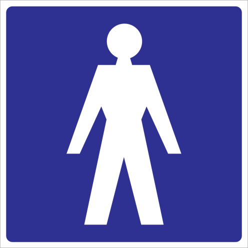 Bord met pictogram van een heer voor aanduiding ruimte met toilet of kleedruimte