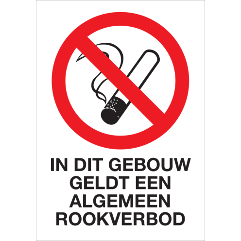 Bord met pictogram en tekst in dit gebouw geldt een algemeen rookverbod