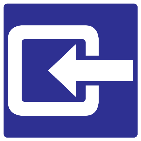 Blauw bord met pictogram voor het aanduiden van een ingang