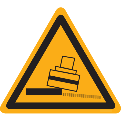 Bord met pictogram kantelgevaar