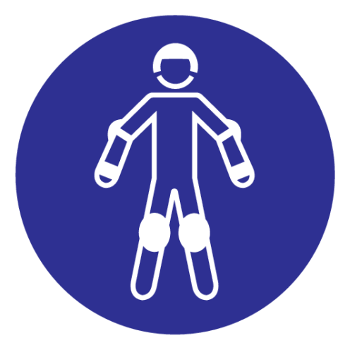 Blauw bord met pictogram om aan te duiden dat bescherming voor de rollersport verplicht is - ISO7010 - M049