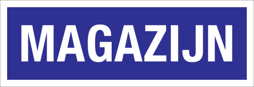 Bord Magazijn - blauw met witte tekst