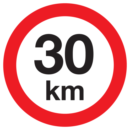 Bord met pictogram maximale snelheid 30km