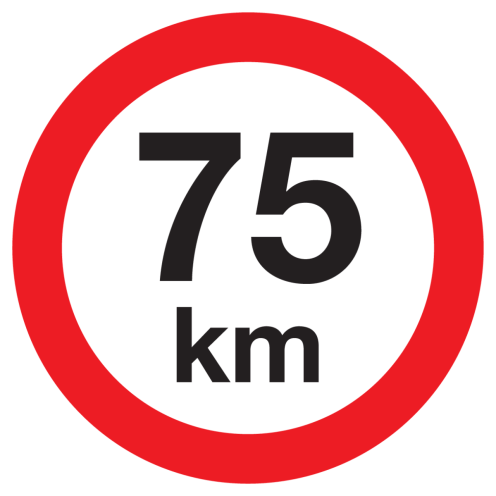 Bord met pictogram maximale snelheid 75km
