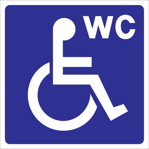 Blauw bord met pictogram mindervalide voor wc