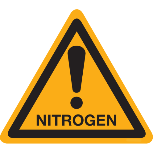 Bord met pictogram "Let op, Nitrogen"
