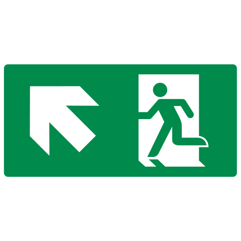 Bord met pictogram nooduitgang links naar boven ISO 7010