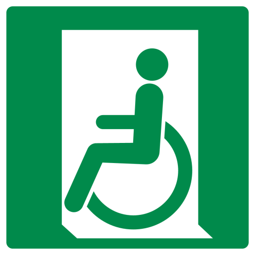 Kunststof bord met pictogram nooduitgang mindervaliden links ISO 7010