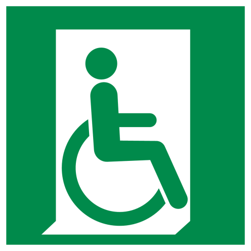 Kunststof bord met pictogram nooduitgang mindervaliden rechts ISO 7010