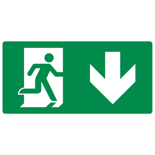Bord met pictogram nooduitgang omlaag ISO 7010