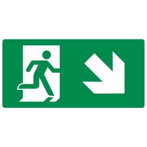 Bord met pictogram nooduitgang rechts naar beneden ISO 7010