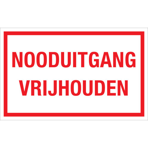 Bord Nooduitang Vrijhouden - wit tekstbord met rode tekst