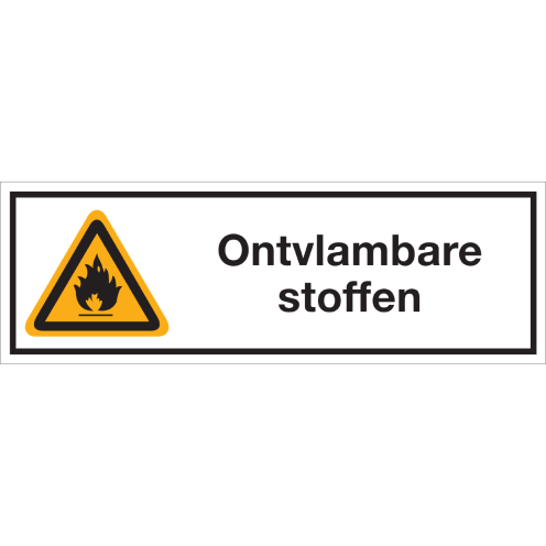 Bord met pictogram en tekst ontvlambare stoffen - ISO 7010 - W021