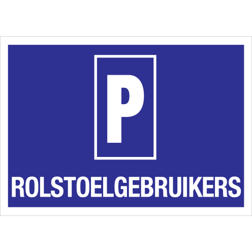 Blauw bord met pictogram P voor aanduiden parkeerplaats voor rolstoelgebruikers