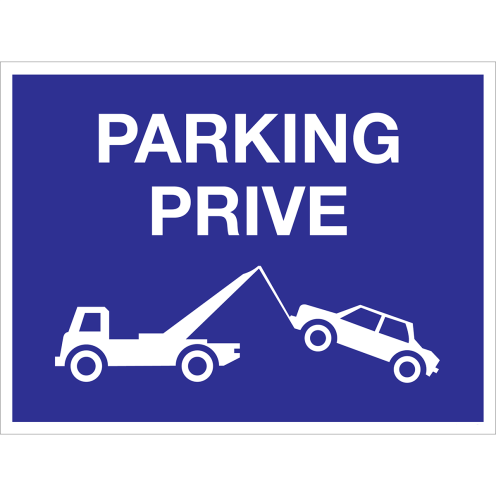 Blauw bord met pictogram voor aanduiden wegsleepregeling ivm privé parking