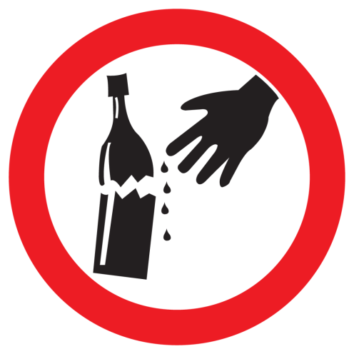 Bord met pictogram oppassen voor gebroken glaswerk
