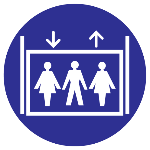 Blauw bord met pictogram om een personenlift aan te duiden