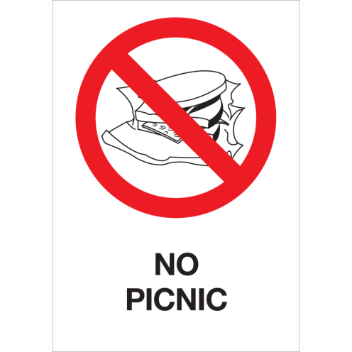 Bord met pictogram en tekst no pick-nick