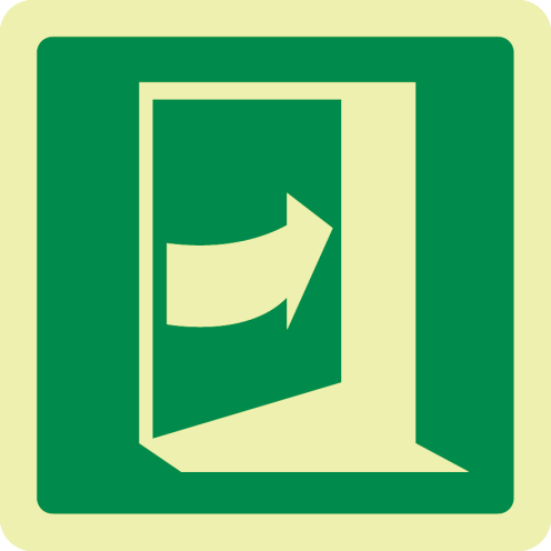 Fotoluminescerend bord met pictogram nooduitgang duwen rechterkant ISO 7010