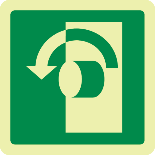 Fotoluminescerend bord met pictogram draaiknop links ISO 7010