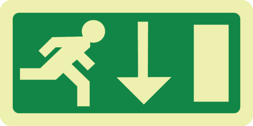 Fotoluminescerend bord met pictogram nooduitgang naar beneden